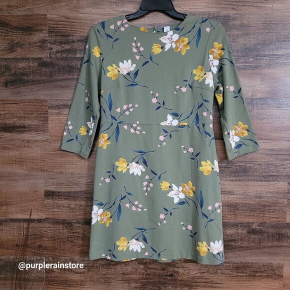 Old Navy Floral Sheath Dress L P Olive Gardencore Countrycore Fairycore Boho - Picture 1 of 12